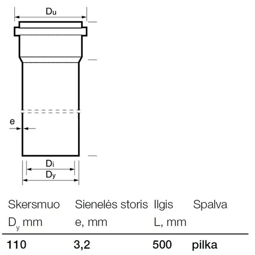 Wavin PVC vamzdis Ø 110 mm, 0,5 m image 2