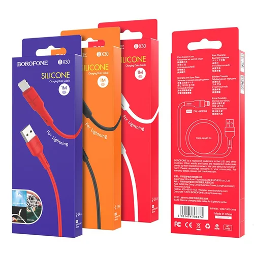 Borofone BX30 Lightning USB kabelis 1,0 m silikoninis Baltas image 3