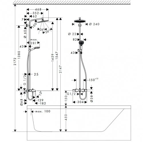 Hansgrohe Crometta S 240 1jet termostatinė dušo sistema (240 mm) image 3