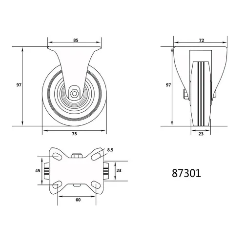 Vorel ratukas vežimėliui guminis juodas, d-75mm, 40 kg image 2