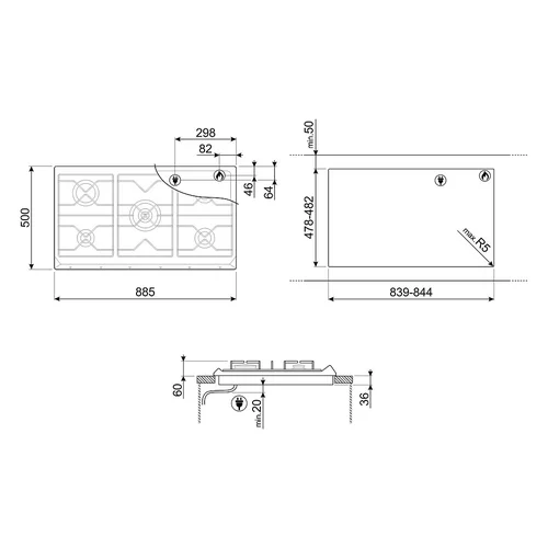 Smeg SRV896AOGH įmontuojama dujinė kaitlentė 90 cm image 3