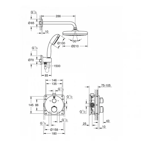 Grohe Grohtherm 1000GRT Tempesta 210 image 2