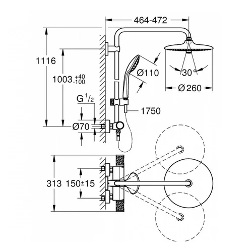 Grohe Euphoria 260 termostatinė dušo sistema 27615002 image 2