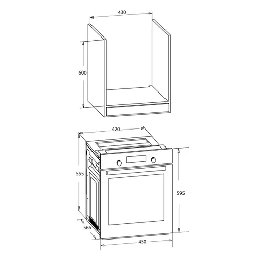 MPM MPM-45-BO-22 Įmontuojama orkaitė, 50–59 l, Juoda, 45 cm pločio image 3