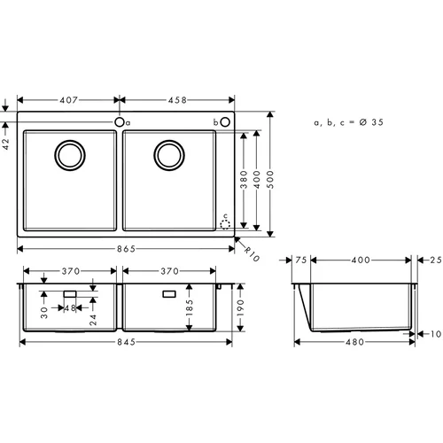 Hansgrohe S71 S712-F765 Ant stalviršio plautuvė 845 x 480 mm image 2