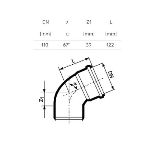 Magnaplast HTplus vidaus kanalizacijos alkūnė Ø 110 mm 67° image 2