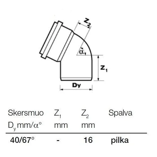 Wavin Optima vidaus kanalizacijos alkūnė, Ø40 mm, 67° image 2