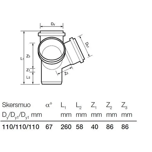 Wavin Optima Erdvinis keturšakis Ø110 mm 67° image 2