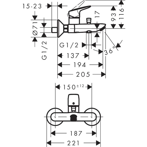 Hansgrohe Logis vonios maišytuvas 71400670 Juoda matinė image 2