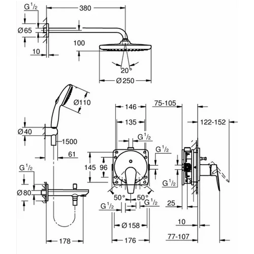 GROHE Bauedge potinkinio dušo sistema Tempesta 250 chromo image 2