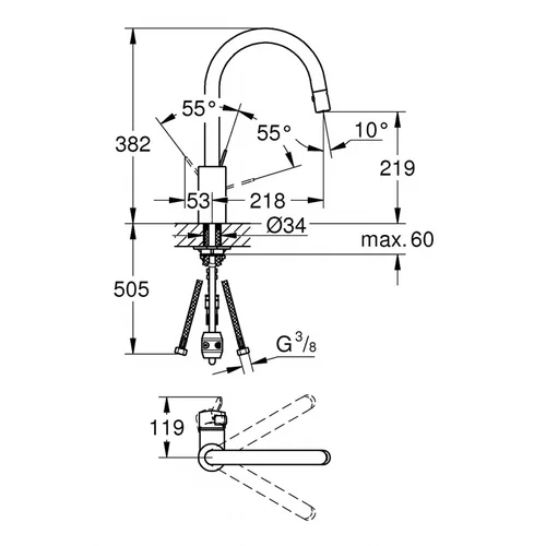 GROHE Eurosmart Cosmo 31481001 virtuvinis maišytuvas su ištraukiamu dušu image 2
