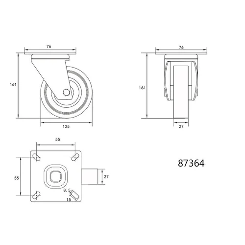Vorel ratukas vežimėliui guminis pilkas pasukamas d-125mm 100kg image 2