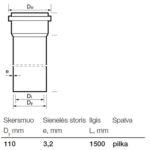 Wavin vidaus kanalizacijos PVC vamzdis Ø 110 mm, 1,5 m image 2
