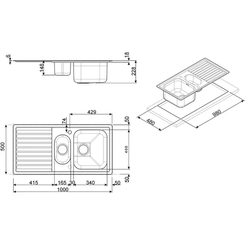 Smeg LLR102-2 Nerūdijančio plieno plautuvė, 2 dubenys image 3