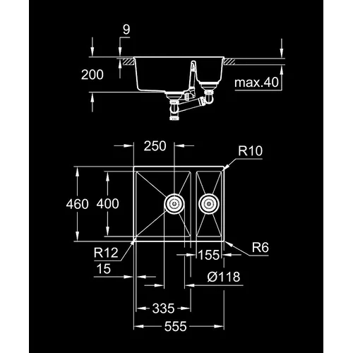 Grohe K500 60-C 55.5/46 555x460 mm Akmens masės plautuvė image 3