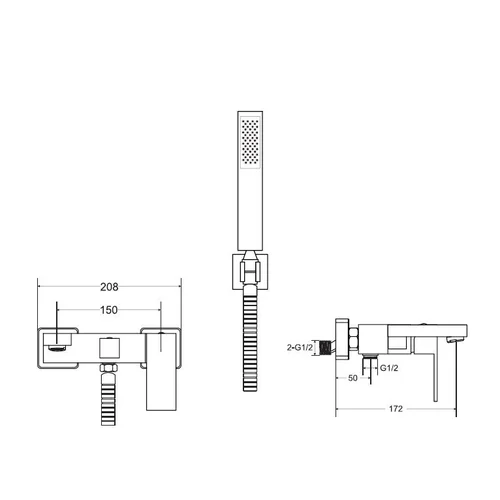 Besco Modern Varium vonios maišytuvas BW-MVS-CZ, Juodas matinis image 2
