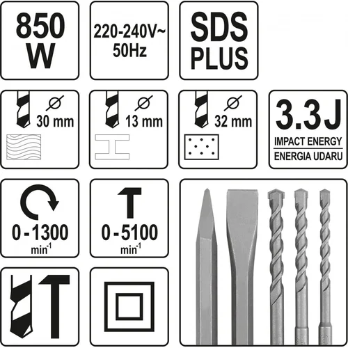 Yato Perforatorius 850W SDS PLUS su keičiama galvute 13 mm image 3