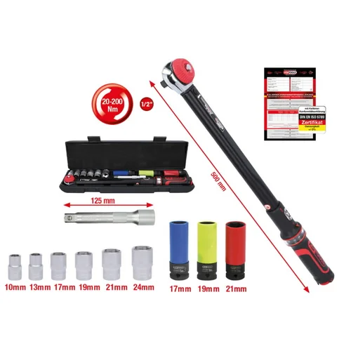 KS Tools ERGOTORQUE 1/2'' Dinamometrinis raktas, 20–200 Nm, komplektas image 3