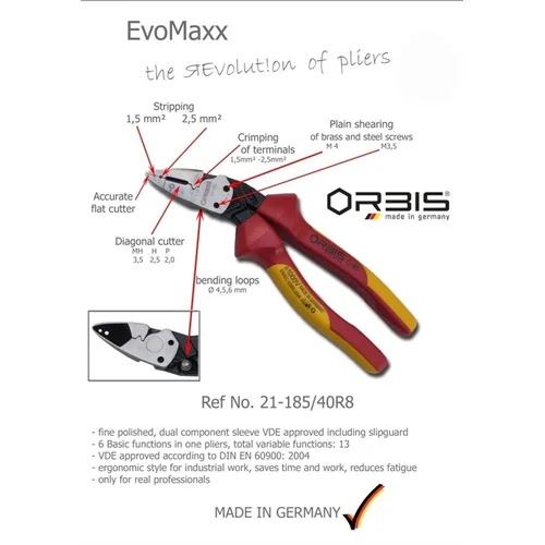 Izoliuotosios replės Orbis 21-1850/40RV, 185 mm image 2