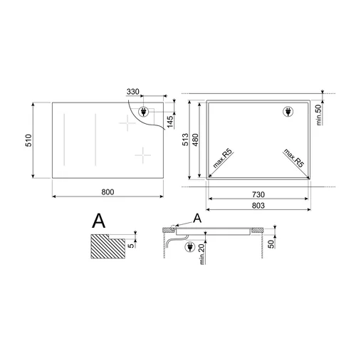 SMEG SIM3844MB Indukcinė kaitlentė, 80 cm, Juoda image 3