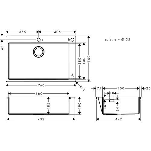 Hansgrohe S71 S712-F660 Montuojama plautuvė, 80 cm image 2