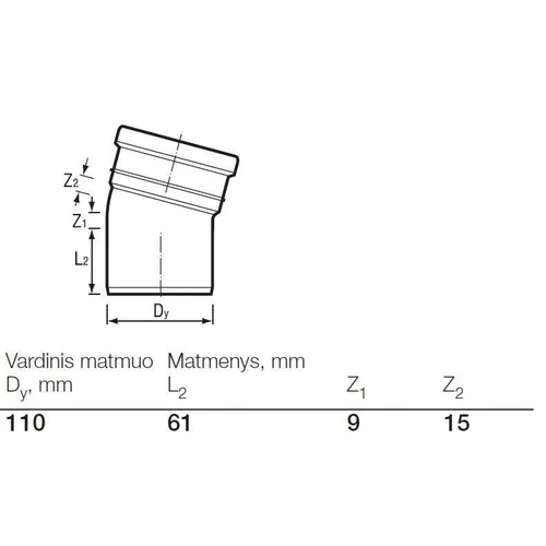 Wavin Lauko kanalizacijos alkūnė, Ø 110 mm, 15° image 3