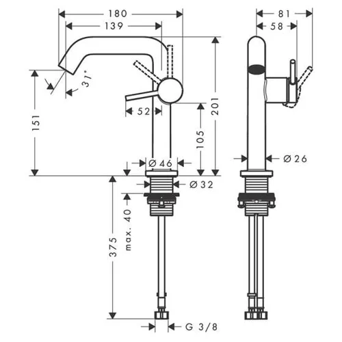 Hansgrohe Tecturis S praustuvo maišytuvas 73341000 be vožtuvu chromo spalvos image 2