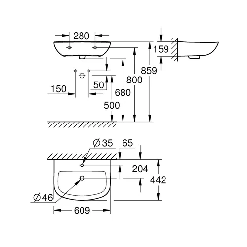 Praustuvas Grohe BAU CERAMIC 39421000, 609 x 442 mm image 2