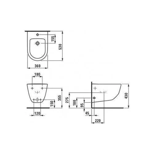 Laufen Pro 830952 Pakabinama bidė 360 mm Balta image 2