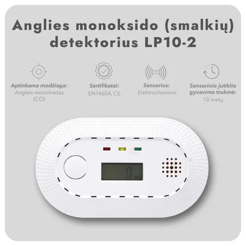 Anglies monoksido (smalkių) detektorius LP10-2, 10 metų (4 vnt.) image 2