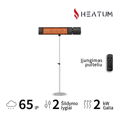 Pastatomas Heatum H2000R URBAN Juoda infraraudonųjų spindulių šildytuvas su stovu image 1