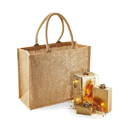 Džiuto W437 pirkinių krepšys - One Size, Natural/Gold image 2
