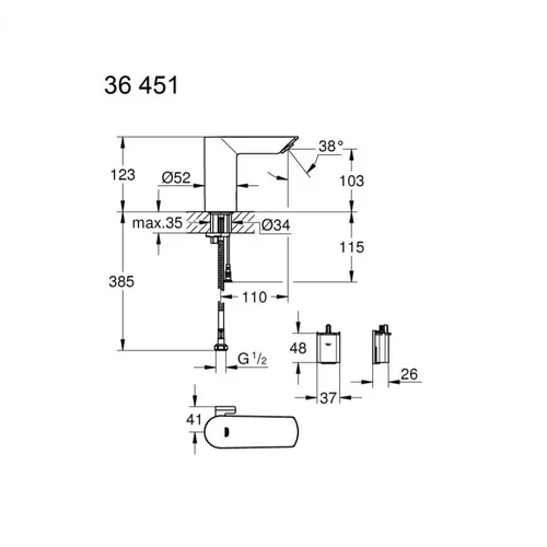 Grohe Bau Cosmapolitan E 36451000 bekontaktis praustuvo maišytuvas Chromo image 2
