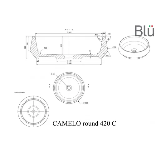 Blu CAMELO ROUND praustuvas, pastatomas, 42 x 42 cm image 3