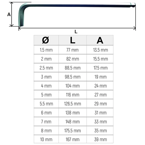 SATA L-tipo šešiakampis raktas, apvalia galvute - 10 mm image 2