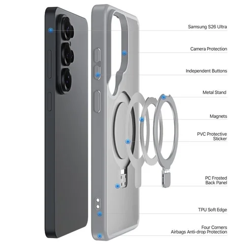 Dux Ducis Yind Magnetic Stand Dėklas Samsung S26 Ultra Pilkas image 3