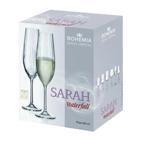 BOHEMIA ROYAL CRYSTAL SARAH Šampano taurės 260 ml, 6 VNT image 2