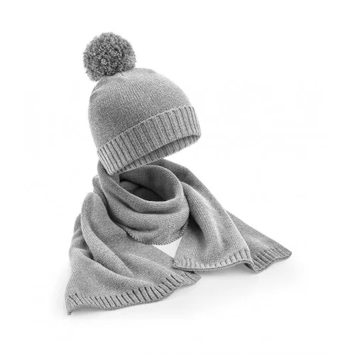 Beechfield B401 Megztas rinkinys (kepurė, šalikas) – One Size, Navy Fleck image 1