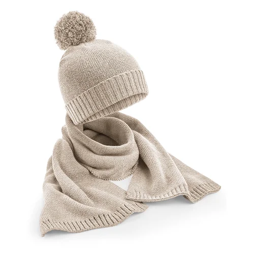 Beechfield B401 Megztas rinkinys (kepurė, šalikas) – One Size, Navy Fleck image 3