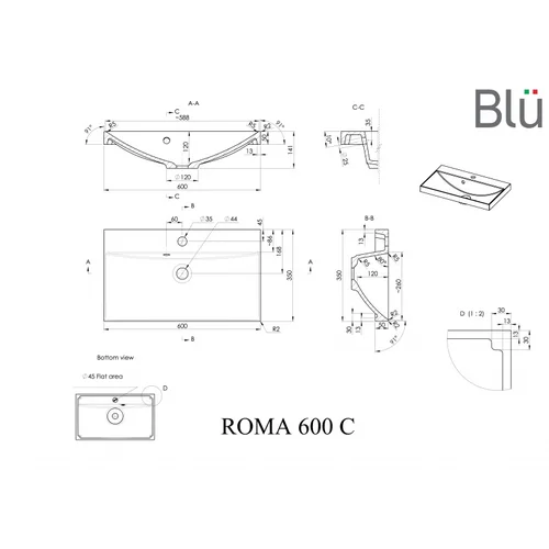 Praustuvas ROMA, akmens masė, BLU - 100 x 35 cm image 2