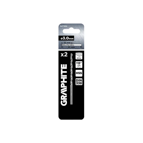 GRAPHITE HSS metalo grąžtai DIN 338 3,0 mm, 2 vnt. image 2