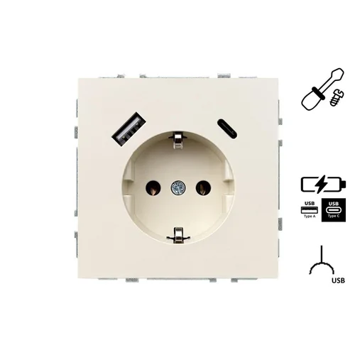 Liregus MODERN kištukinis lizdas ir USB A+C kroviklis, smėlio image 1
