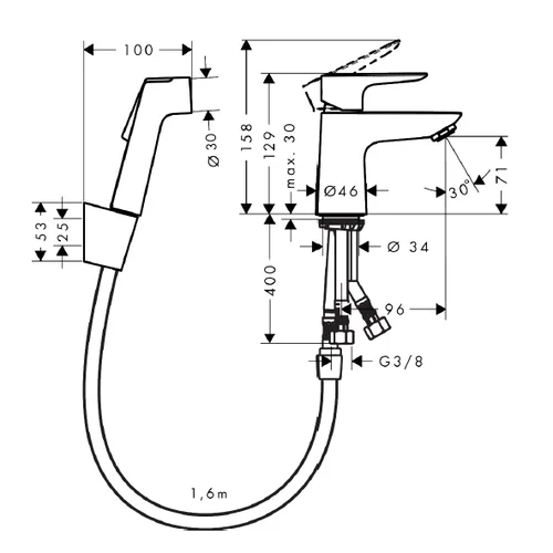 Hansgrohe Talis E praustuvo maišytuvas su bidė dušeliu image 2