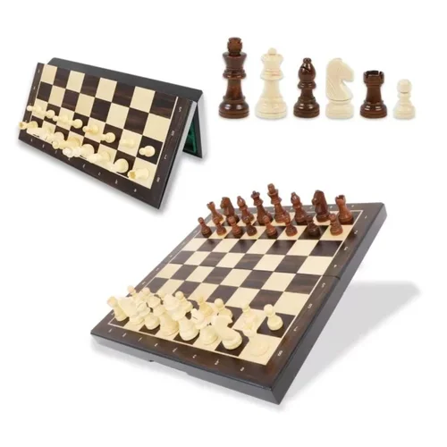 Medinis magnetinis šachmatų ir šaškių rinkinys 2 viename, 13″ image 3