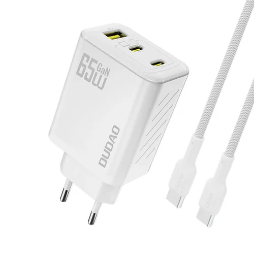 Dudao A29C GaN 65W, 2x USB-C/USB-A, USB-C į USB-C kabelis 1,0 m baltas image 1