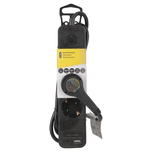 Buitinis ilgintuvas su įžeminimu, 3 lizdų, USB A/C, 1.5 m image 2