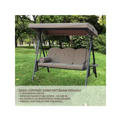 Sūpynės-sofa HC-2001, Ruda, 183 cm x 121 cm x 202 cm image 3