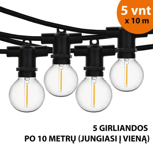 Lauko girlianda (LED lemputės) 50 m Perl juoda image 1