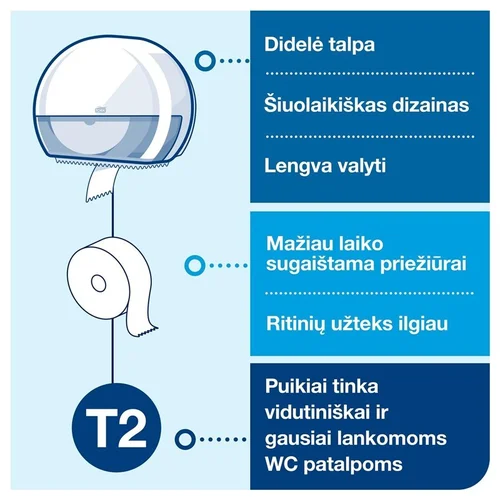 Tork Mini Jumbo T2 tualetinio popieriaus dalytuvas image 2