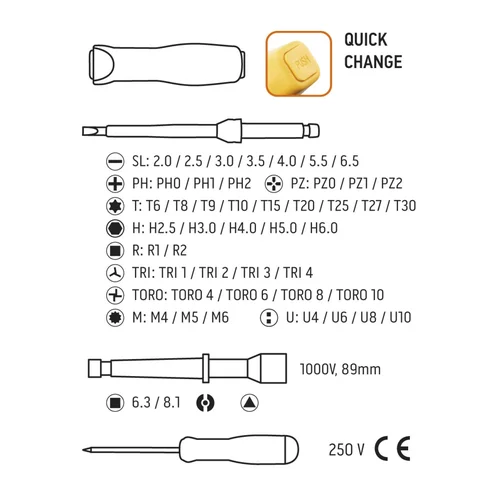 NEO izoliuotų keičiamų atsuktuvų rinkinys 1000 V 50 vnt. image 3